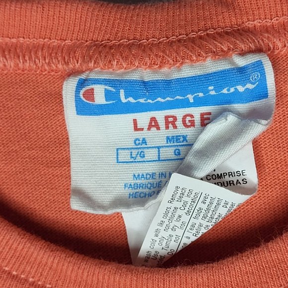 Vintage Look Champion Big C Embroidered Orange T-Shirt Men's Size Large Top - Picture 4 of 12